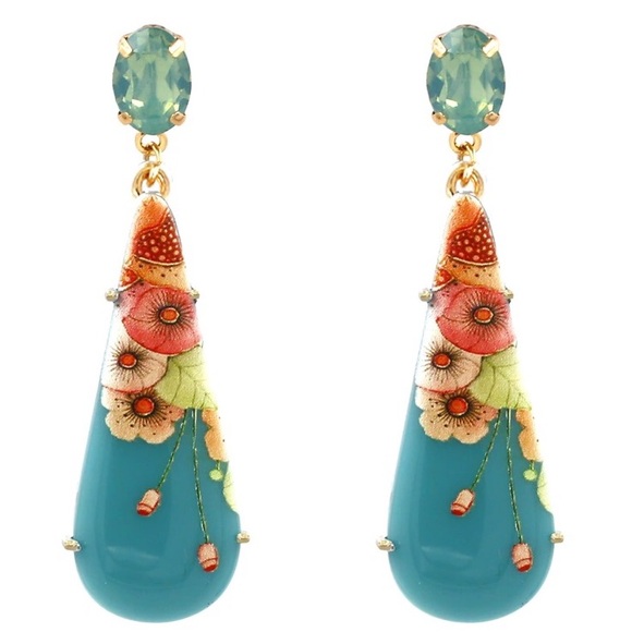 Jewelry - Flower and Crystal Dangling Earrings